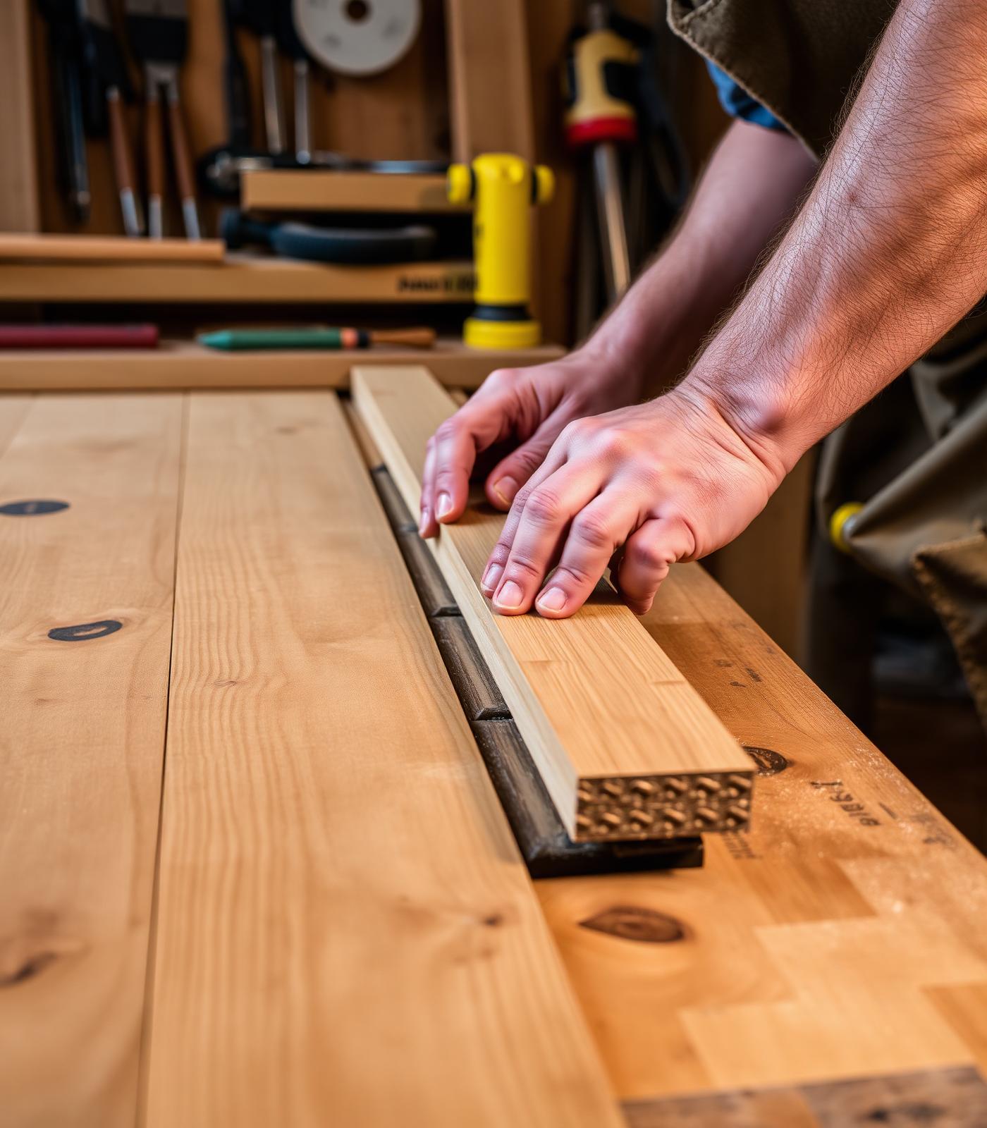 Craftsman fitting hardwood planks